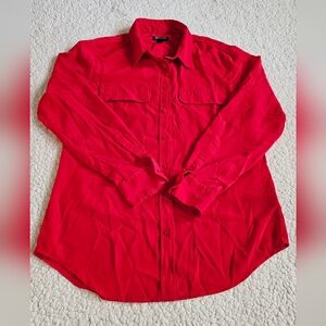 Central Park West Womens M Red Button Down Long Sleeve Pocketed Blouse Shirt
